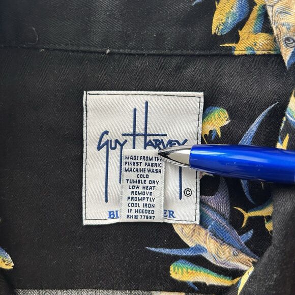 Guy Harvey Aftco Shirt Mens XL Black Bluewater Fish All Over Print Button Up USA - Picture 7 of 7